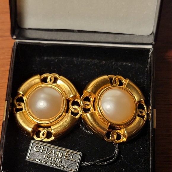 CHANEL Gold Earrings with Pearl Accent